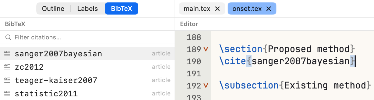 BibTeX sidebar with citation entries